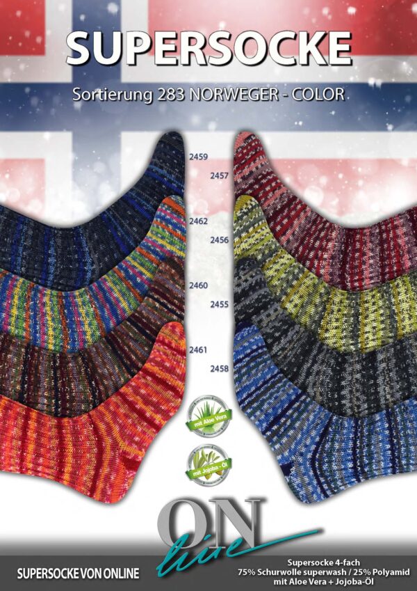ONLine SUPERSOCKE 100 SORT.283 NORWEGER COLOR mit Aloe Vera und Jojoba Öl