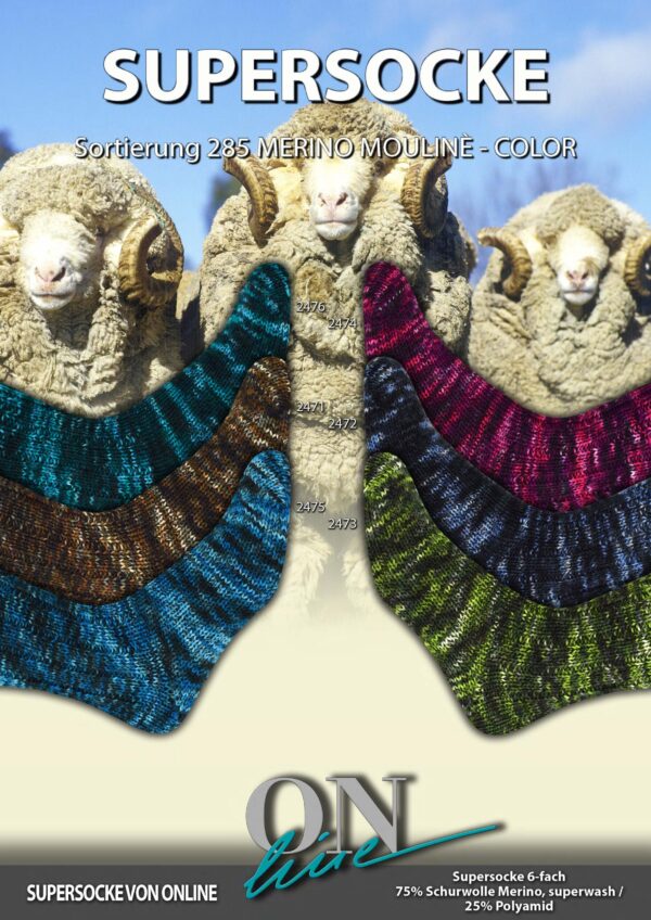 ONLine SUPERSOCKE 6-FACH SORT.285 MERINO MOULINÉ-COLOR