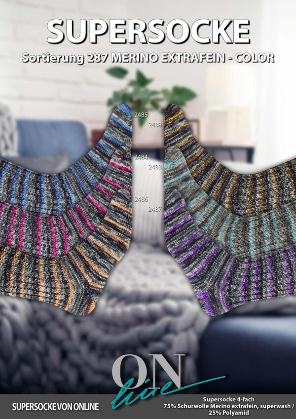 ONLine SUPERSOCKE 100 SORT.287 MERINO EXTRAFEIN COLOR