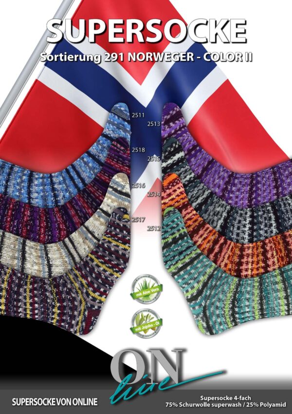 ONLine SUPERSOCKE 100 SORT.291 NORWEGER COLOR  II  mit Aloe Vera und Jojoba Öl